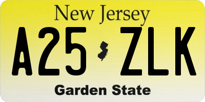 NJ license plate A25ZLK
