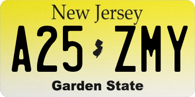 NJ license plate A25ZMY