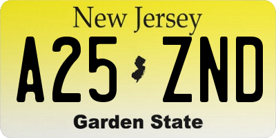 NJ license plate A25ZND