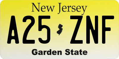 NJ license plate A25ZNF