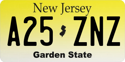 NJ license plate A25ZNZ