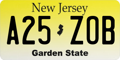 NJ license plate A25ZOB