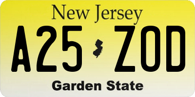 NJ license plate A25ZOD