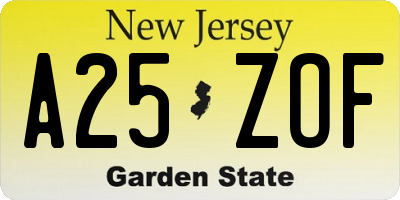 NJ license plate A25ZOF