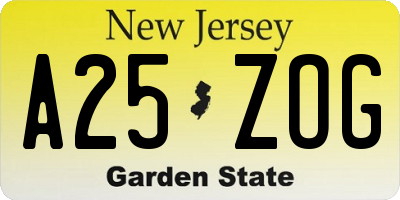 NJ license plate A25ZOG