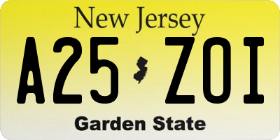 NJ license plate A25ZOI