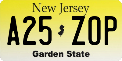 NJ license plate A25ZOP