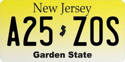 NJ license plate A25ZOS