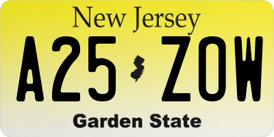 NJ license plate A25ZOW