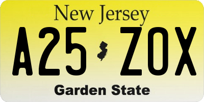 NJ license plate A25ZOX