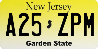 NJ license plate A25ZPM