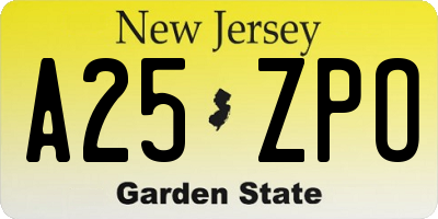 NJ license plate A25ZPO