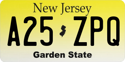 NJ license plate A25ZPQ
