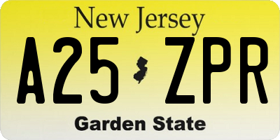 NJ license plate A25ZPR