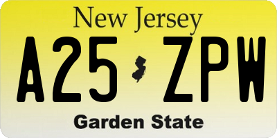 NJ license plate A25ZPW