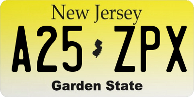 NJ license plate A25ZPX