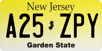NJ license plate A25ZPY