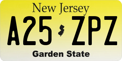 NJ license plate A25ZPZ