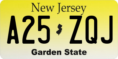 NJ license plate A25ZQJ