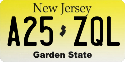 NJ license plate A25ZQL