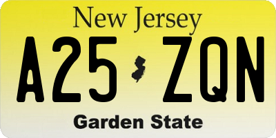 NJ license plate A25ZQN