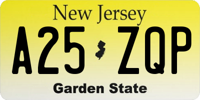 NJ license plate A25ZQP