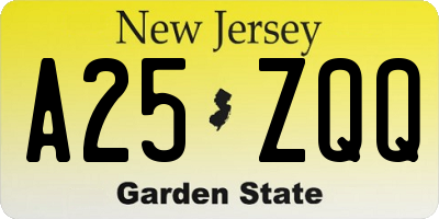 NJ license plate A25ZQQ