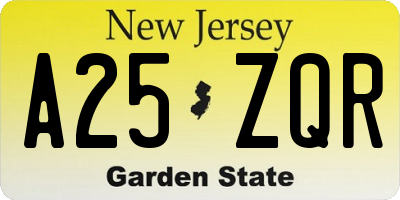 NJ license plate A25ZQR