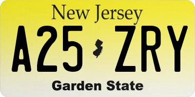 NJ license plate A25ZRY