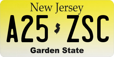 NJ license plate A25ZSC