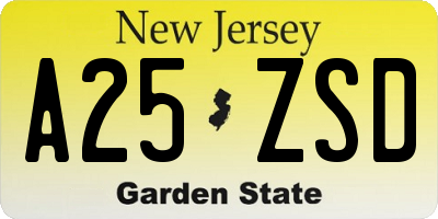 NJ license plate A25ZSD