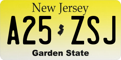 NJ license plate A25ZSJ