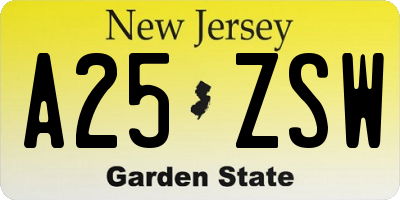 NJ license plate A25ZSW