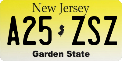 NJ license plate A25ZSZ