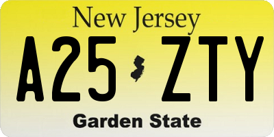 NJ license plate A25ZTY