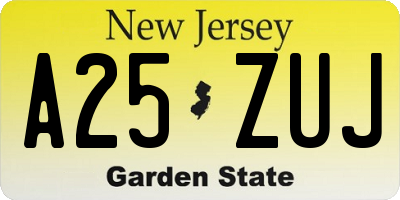 NJ license plate A25ZUJ