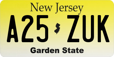 NJ license plate A25ZUK