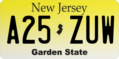 NJ license plate A25ZUW