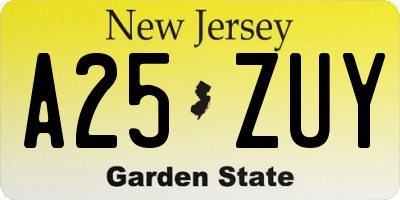 NJ license plate A25ZUY