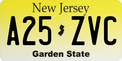 NJ license plate A25ZVC