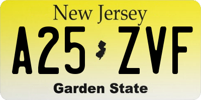 NJ license plate A25ZVF