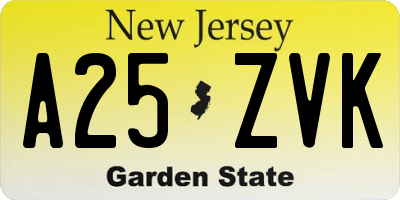 NJ license plate A25ZVK