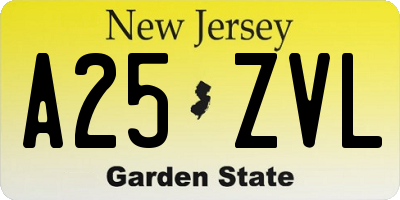 NJ license plate A25ZVL