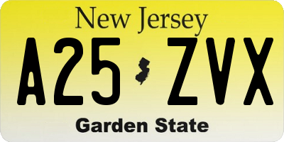 NJ license plate A25ZVX