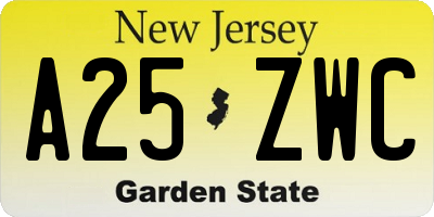 NJ license plate A25ZWC