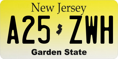 NJ license plate A25ZWH