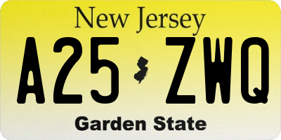NJ license plate A25ZWQ