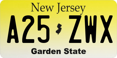 NJ license plate A25ZWX