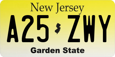 NJ license plate A25ZWY
