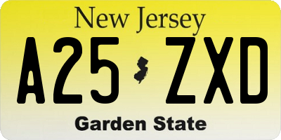 NJ license plate A25ZXD